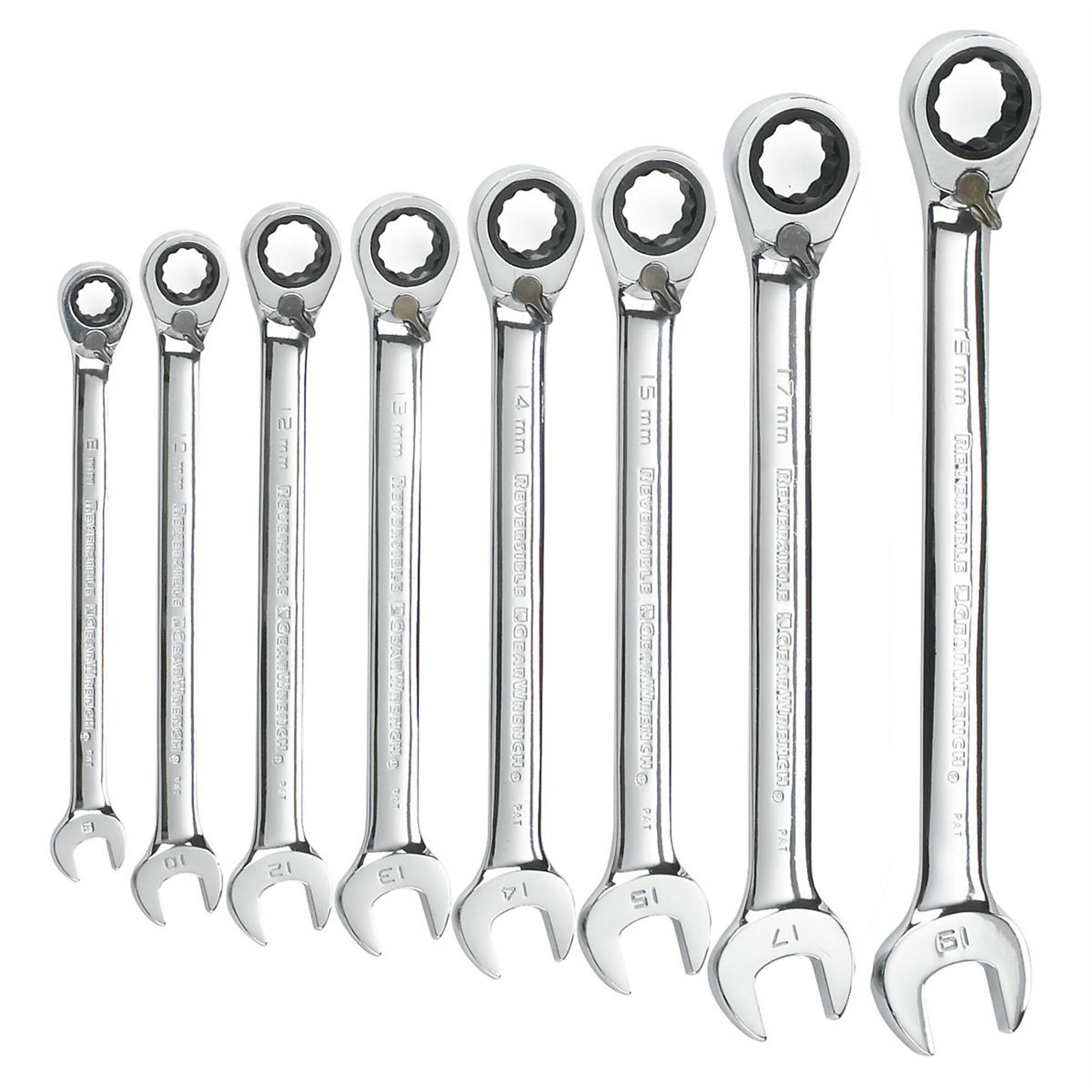 GearWrench 8-Piece Reversible Ratcheting Combination Wrench Set — 72-Tooth, 12-Point, Metric, Model# KDT9543